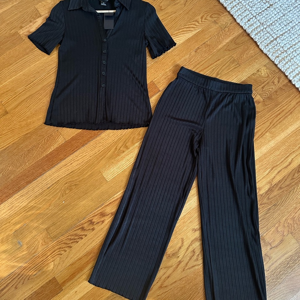 Club Monaco Black Ribbed Two-Piece Set